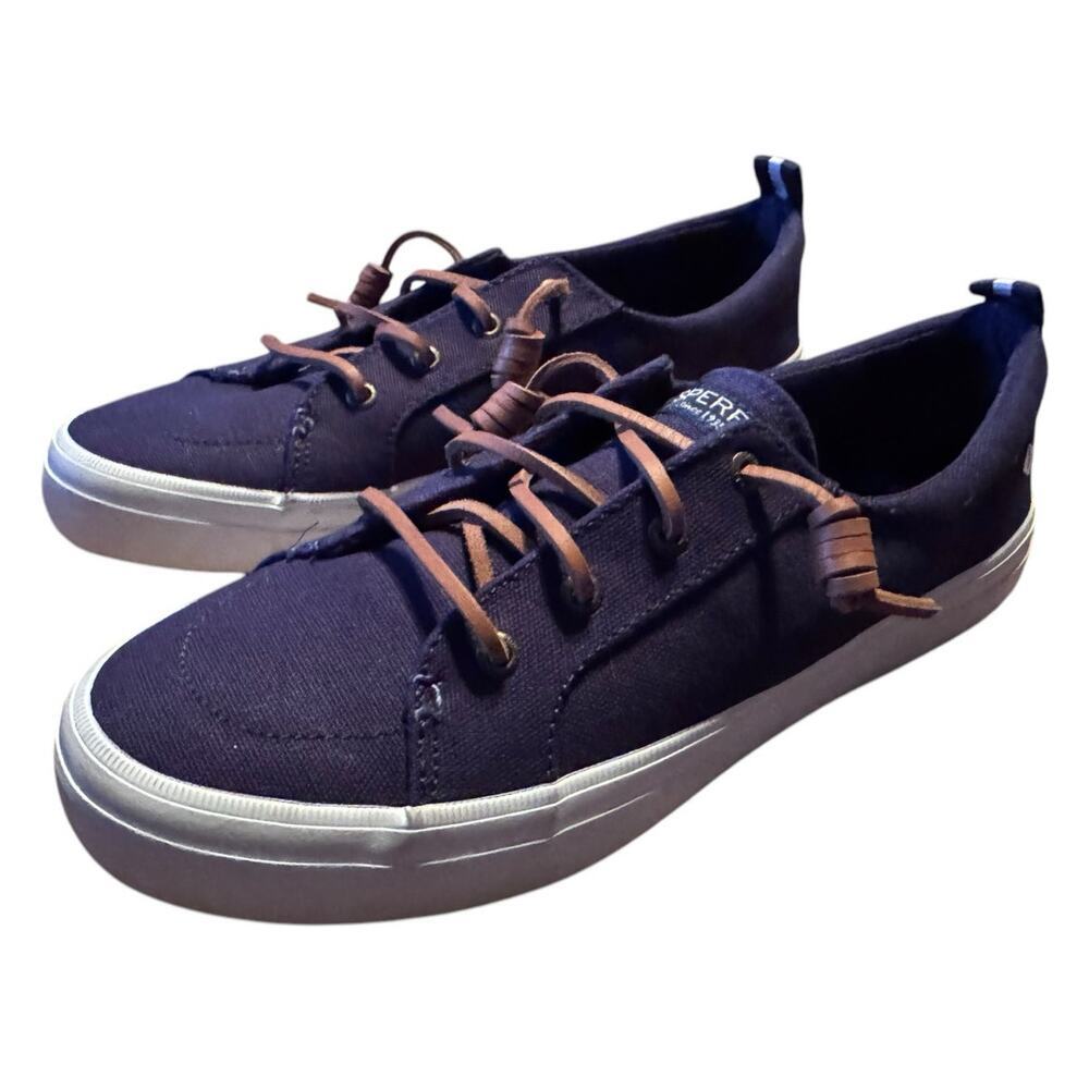 Sperry Crest Vibe Sneakers 10 Navy‎ Blue Canvas Rawhide Laces Nautical Preppy